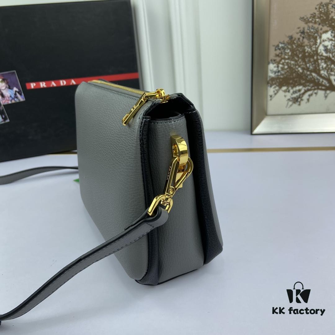 New Prada Flip Shoulder Crossbody Bag Model 66136 with Two Straps, Striped Strap Genuine Leather Handbag, 2019 Summer Fashion Women's Bag