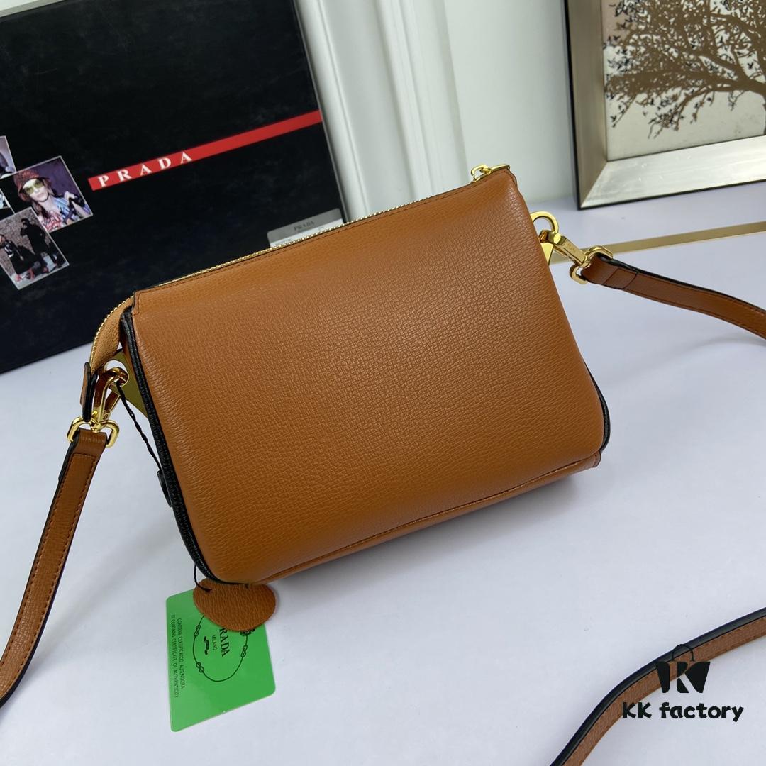 New Prada Flip Shoulder Crossbody Bag Model 66136 with Two Straps, Striped Strap Genuine Leather Handbag, 2019 Summer Fashion Women's Bag