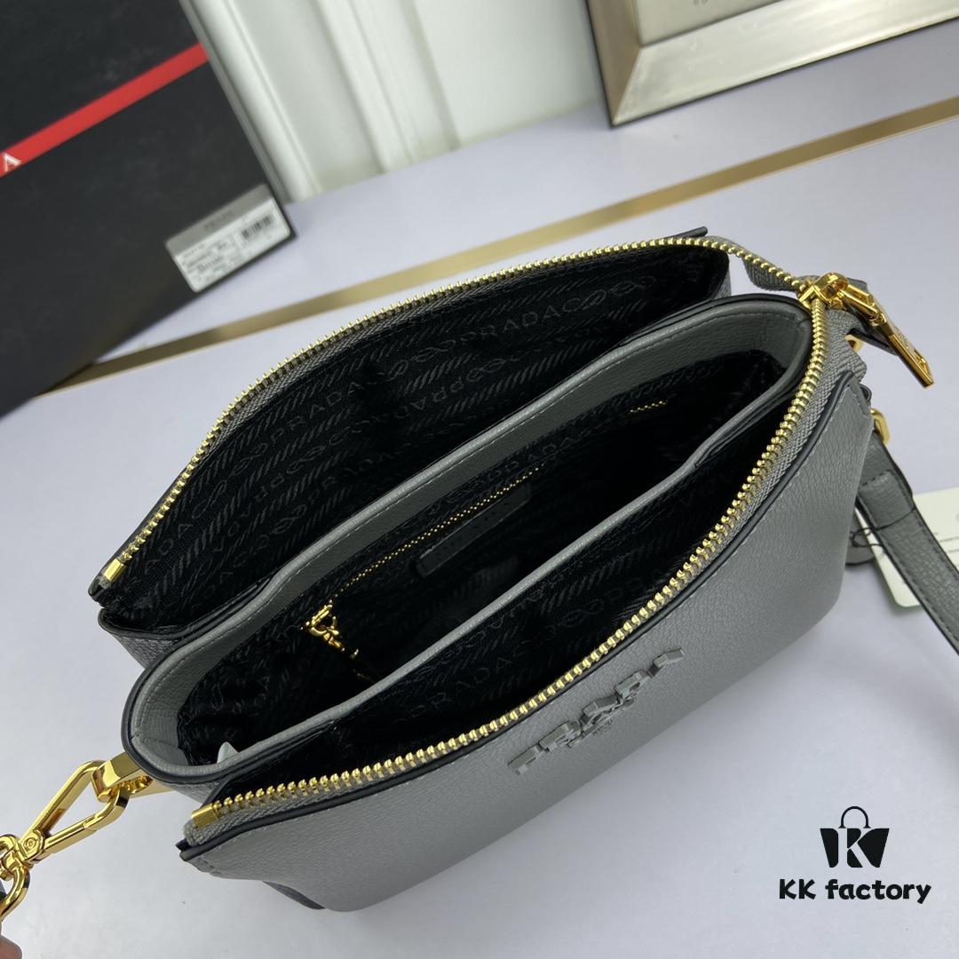 New Prada Flip Shoulder Crossbody Bag Model 66136 with Two Straps, Striped Strap Genuine Leather Handbag, 2019 Summer Fashion Women's Bag