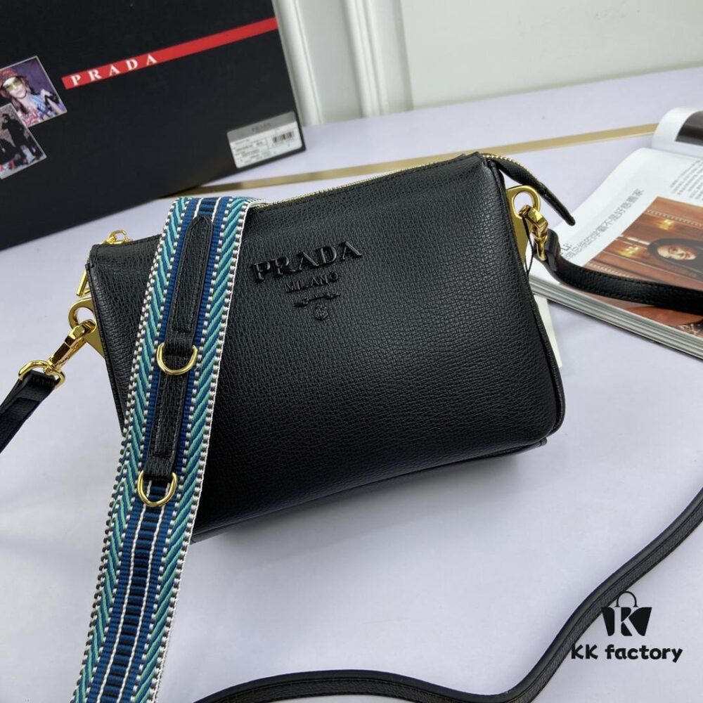 New Prada Flip Shoulder Crossbody Bag Model 66136 with Two Straps, Striped Strap and Genuine Leather Handbag, 2019 Summer Fashion Women's Bag