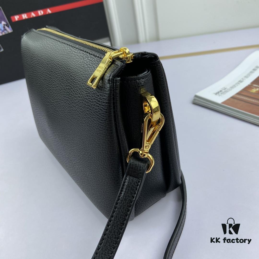 New Prada Flip Shoulder Crossbody Bag Model 66136 with Two Straps, Striped Strap and Genuine Leather Handbag, 2019 Summer Fashion Women's Bag