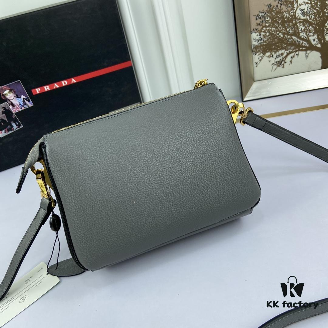 New Prada Flip Shoulder Crossbody Bag Model 66136 with Two Straps, Striped Strap Genuine Leather Handbag, 2019 Summer Fashion Women's Bag