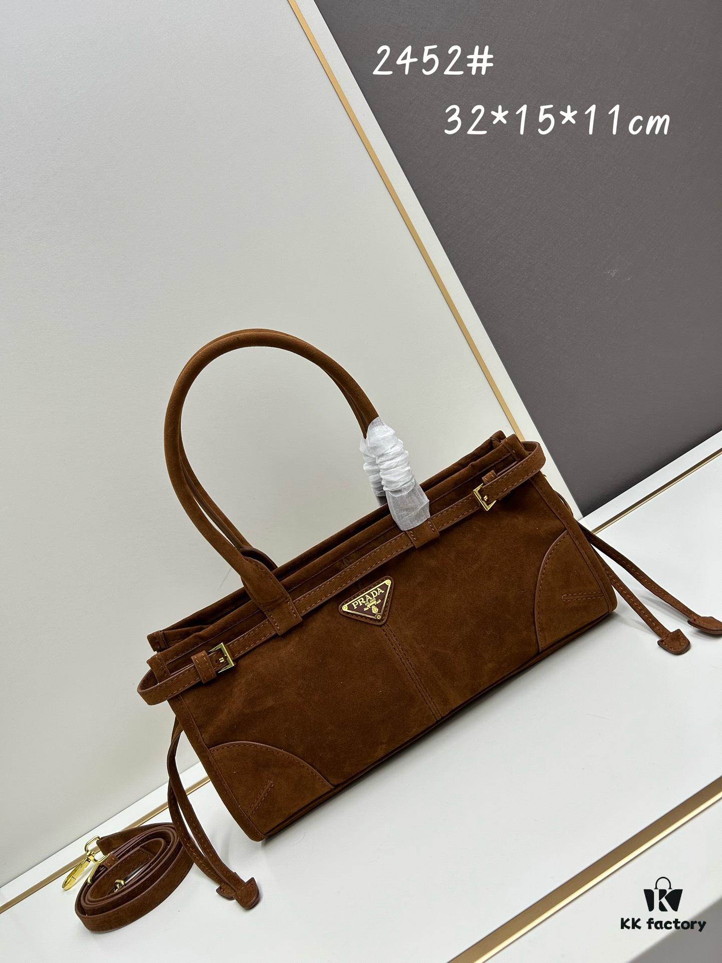 PRADA New Arrival Matte Black Waxed Leather Tote Bag 2452