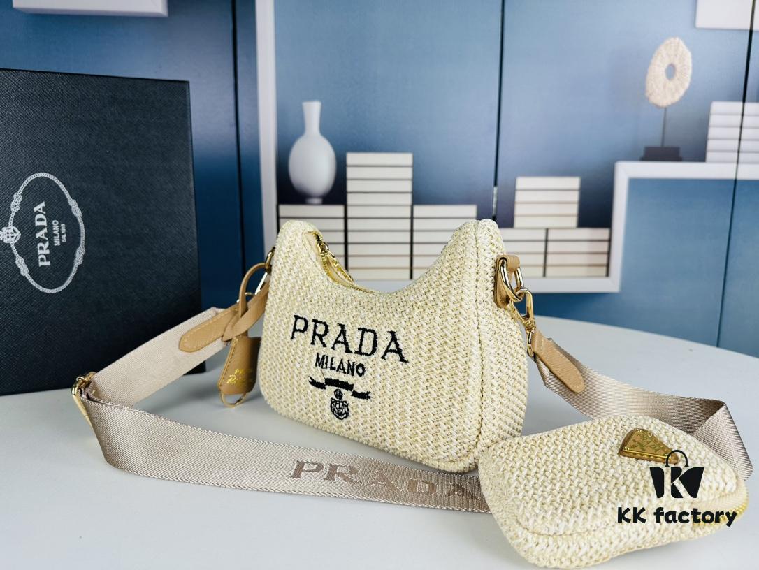 Beige Knitted Prada Three-in-One Bag with Box