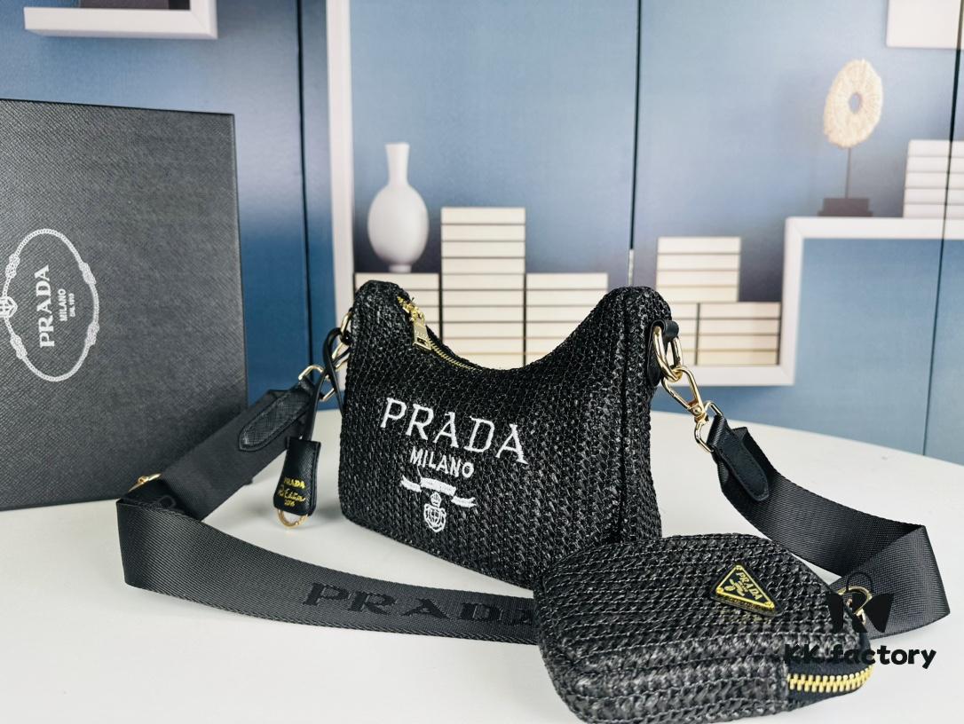 Beige Knitted Prada Three-in-One Bag with Box