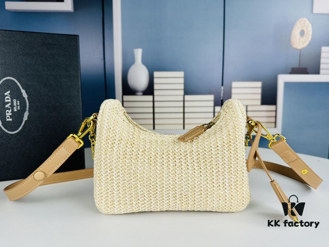 Beige Knitted Prada Underarm Handbag with Box