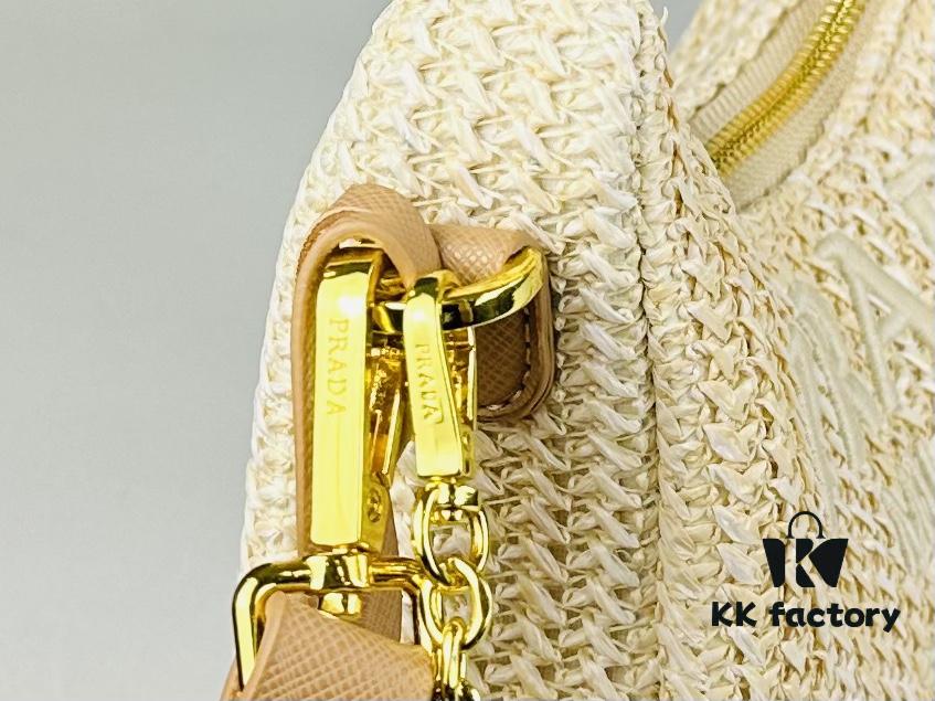 Beige Knitted Prada Underarm Handbag with Box