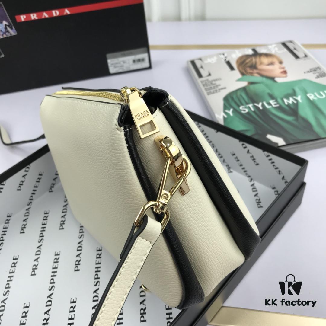 New Prada Flip Shoulder Crossbody Bag Model 66136 with Dual Straps, 2019 Summer New Fashion Women's Bag, Striped Strap Genuine Leather Handbag, 3 Compartments, Size 21-15-9cm