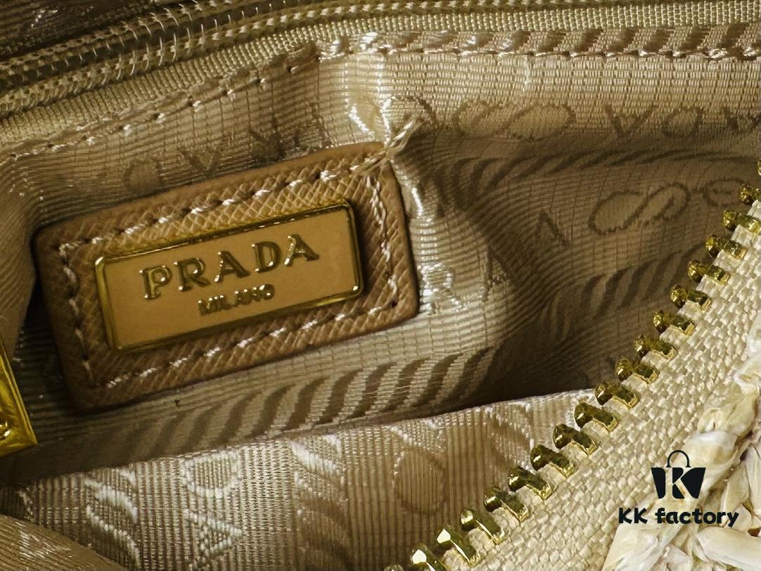 Beige Knitted Prada Underarm Handbag with Box