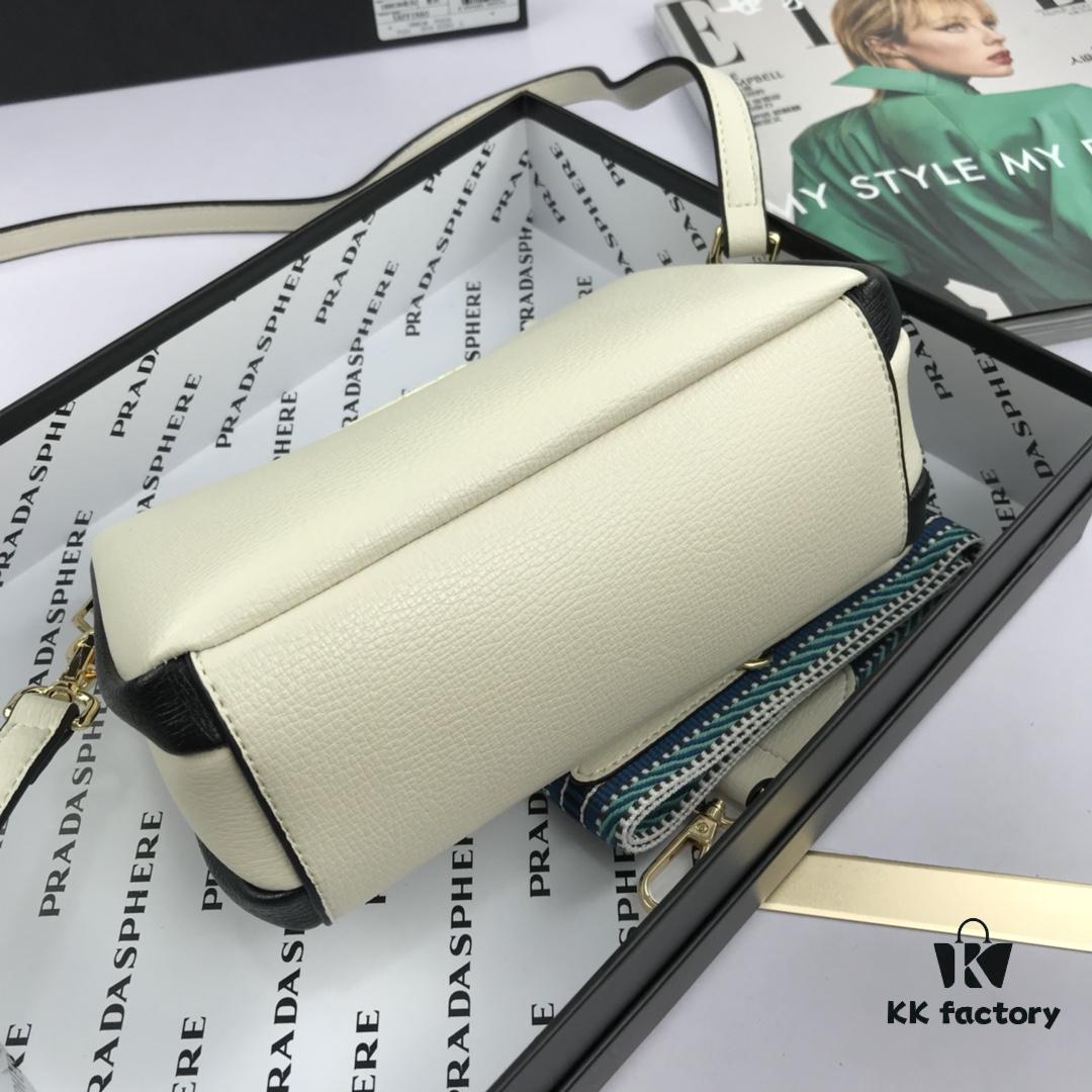 New Prada Flip Shoulder Crossbody Bag Model 66136 with Dual Straps, 2019 Summer New Fashion Women's Bag, Striped Strap Genuine Leather Handbag, 3 Compartments, Size 21-15-9cm