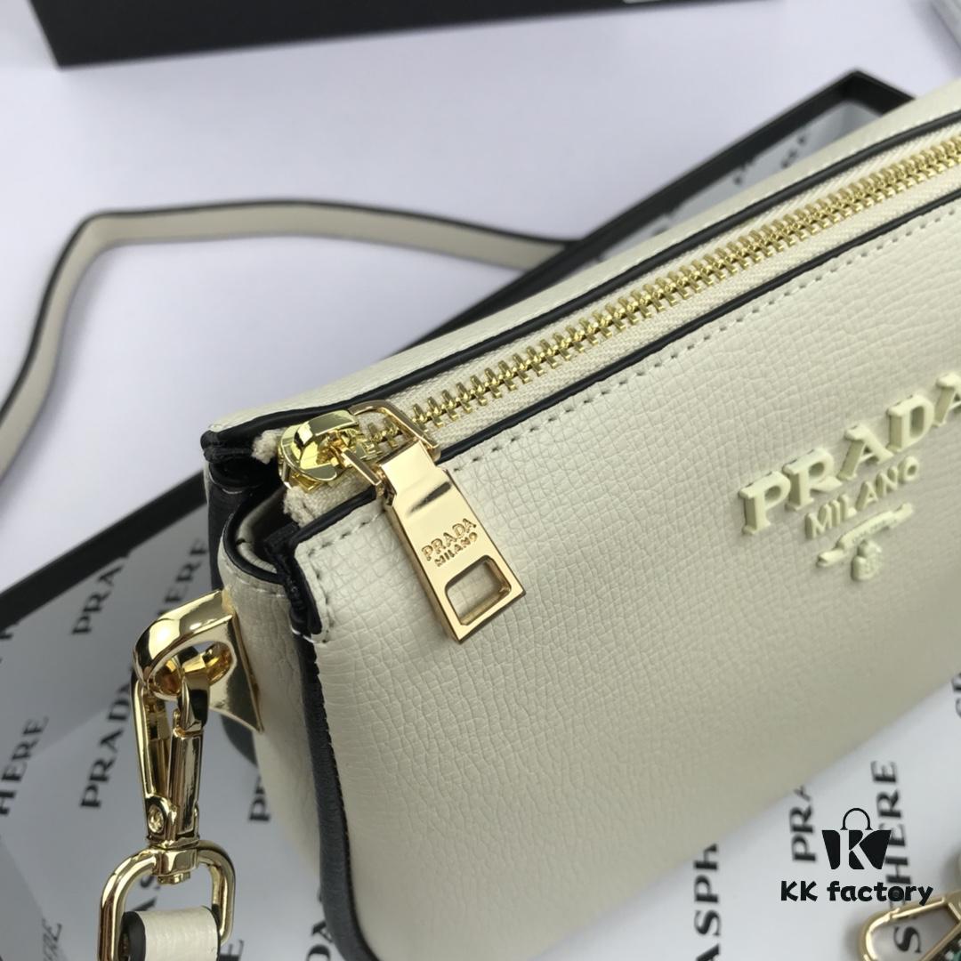 New Prada Flip Shoulder Crossbody Bag Model 66136 with Dual Straps, 2019 Summer New Fashion Women's Bag, Striped Strap Genuine Leather Handbag, 3 Compartments, Size 21-15-9cm