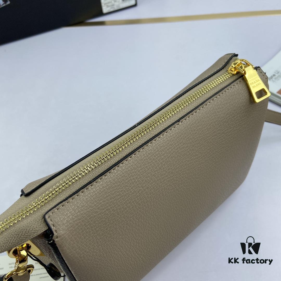 New Prada Flip Shoulder Crossbody Bag Model 66136 with Two Straps, Striped Strap and Genuine Leather Women's Handbag, 2019 Summer Fashion Collection