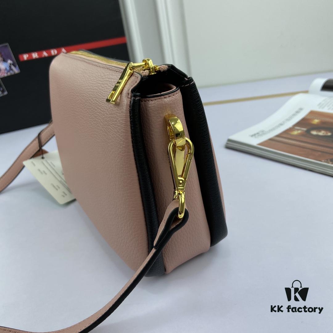 New Prada Flip Shoulder Crossbody Bag Model 66136 with Two Straps, Striped Strap Genuine Leather Handbag, 2019 Summer Fashion Women's Bag