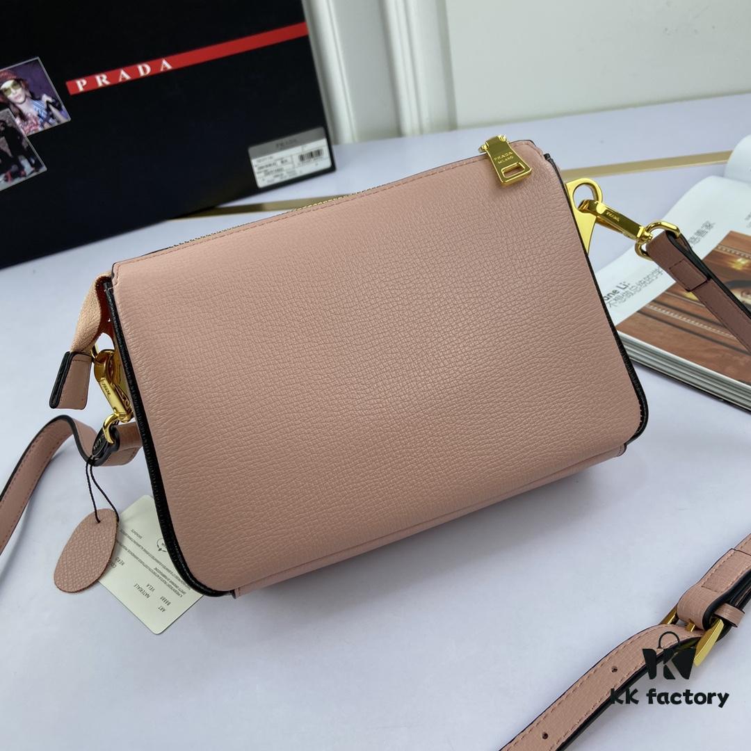 New Prada Flip Shoulder Crossbody Bag Model 66136 with Two Straps, Striped Strap Genuine Leather Handbag, 2019 Summer Fashion Women's Bag
