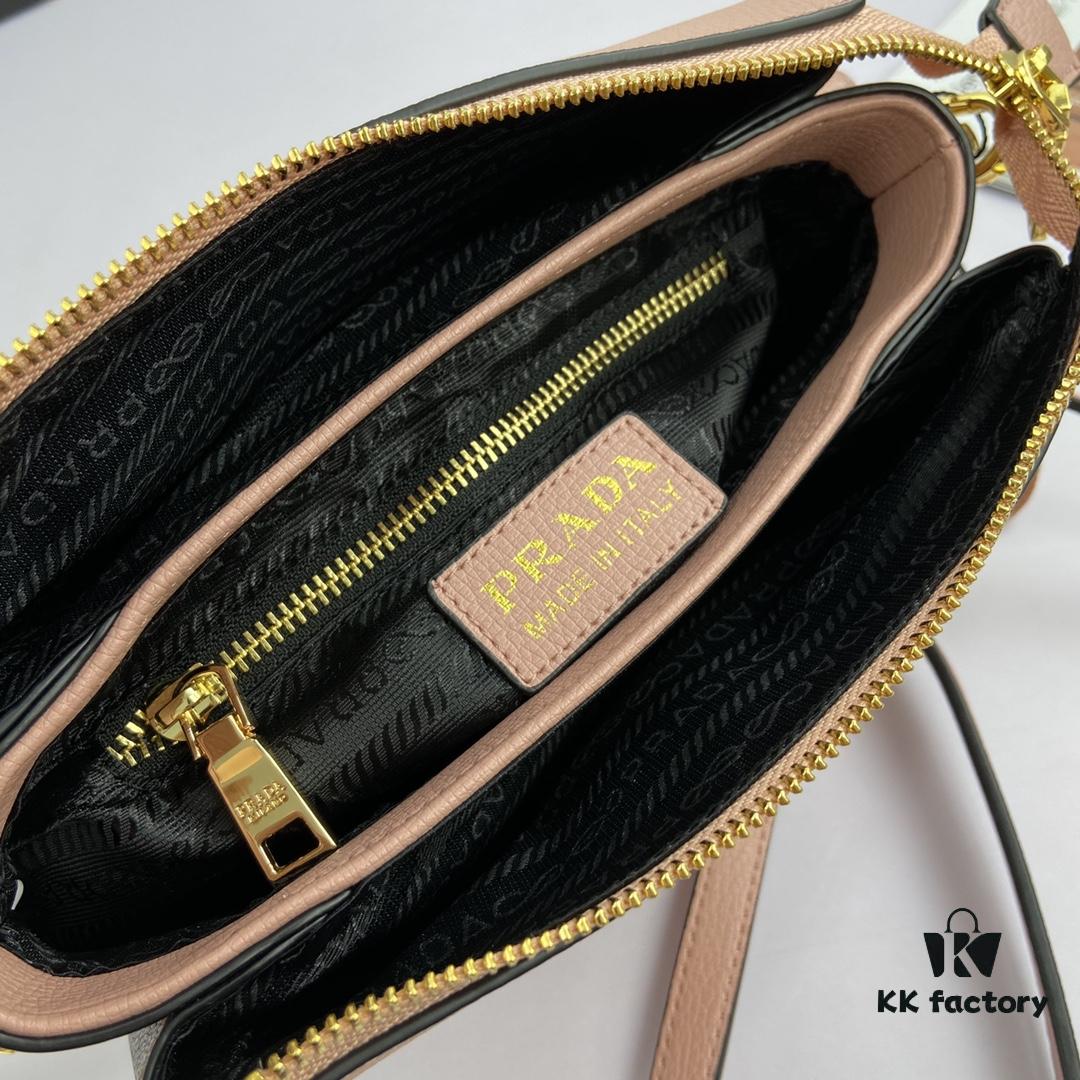 New Prada Flip Shoulder Crossbody Bag Model 66136 with Two Straps, Striped Strap Genuine Leather Handbag, 2019 Summer Fashion Women's Bag