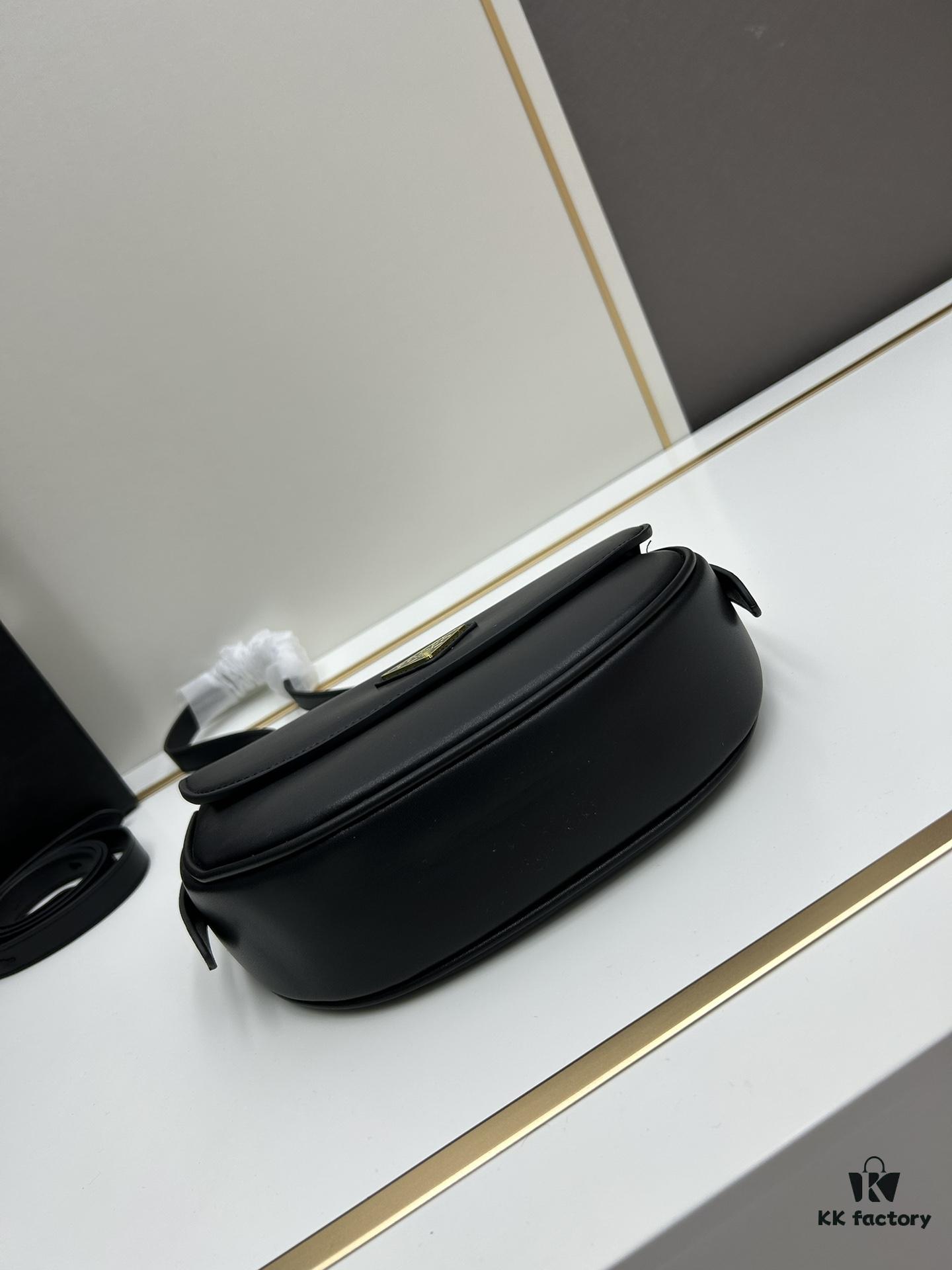 Box Included Authentic French Purchase Prada Arqué Leather Crossbody Bag for Women with Classic Metal Logo, 23-16-6 cm