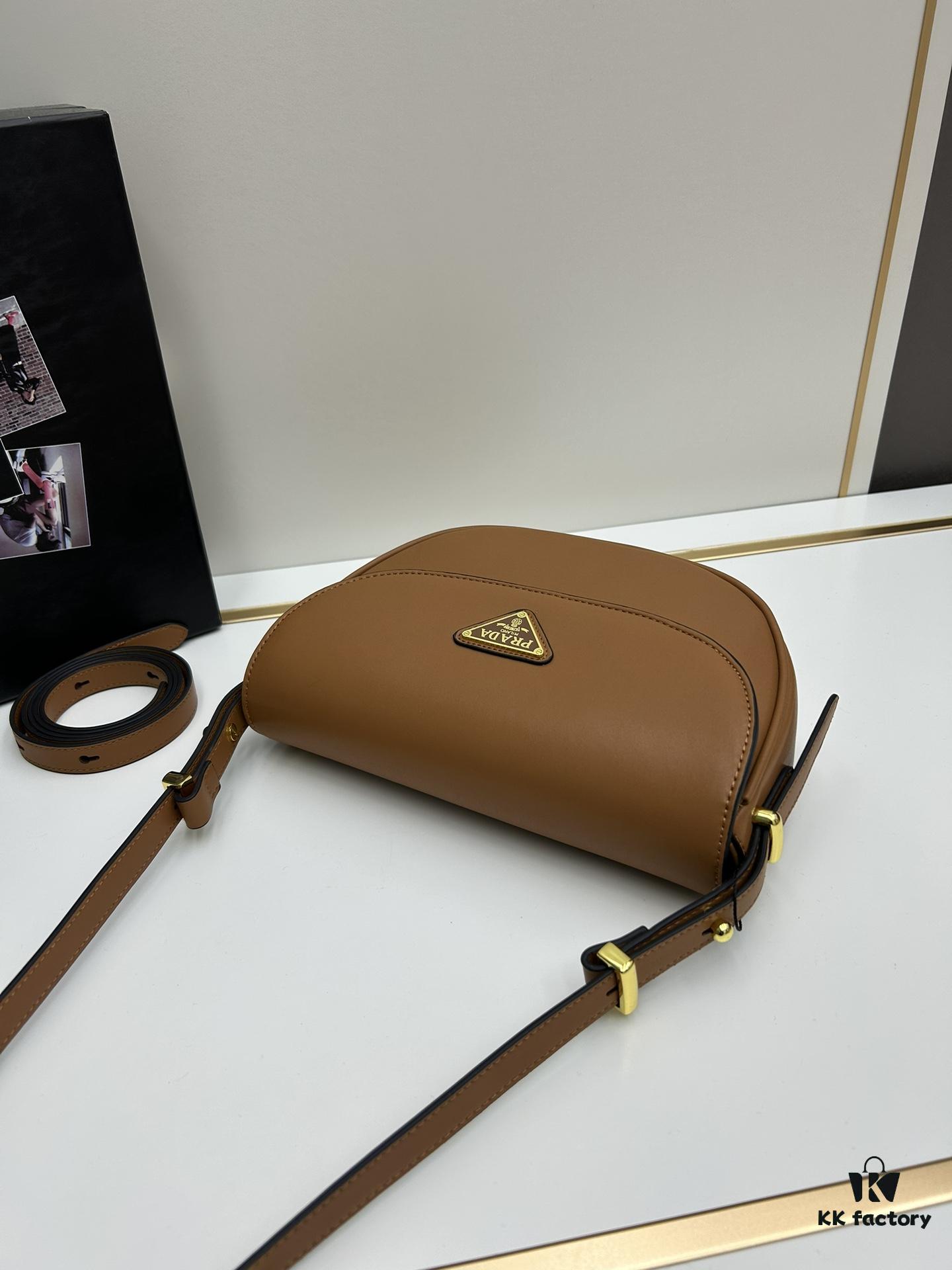 Prada Classic Leather Crossbody Bag with Metal Logo for Women, Arqué Collection, Comes with Box