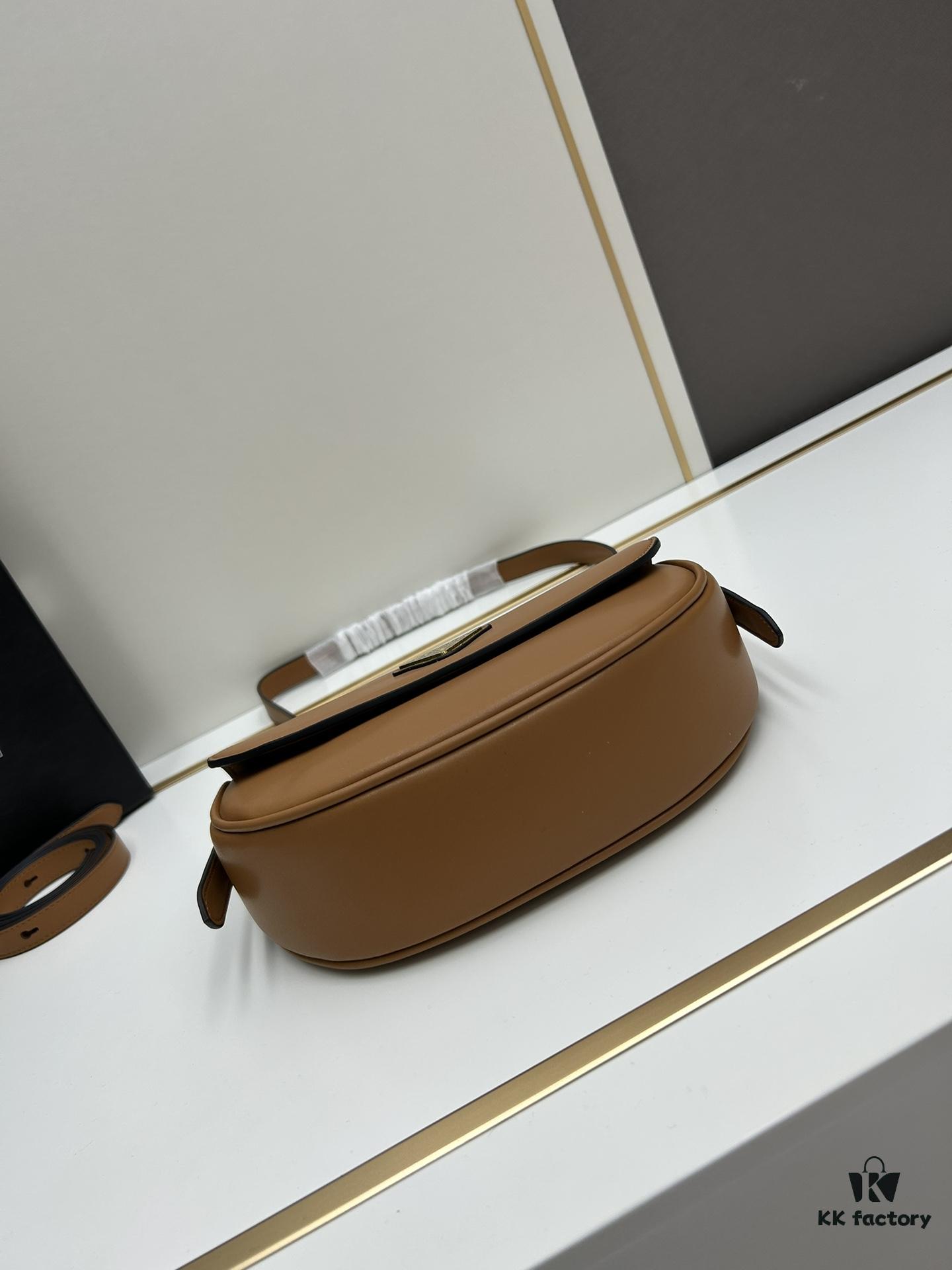 Prada Classic Leather Crossbody Bag with Metal Logo for Women, Arqué Collection, Comes with Box