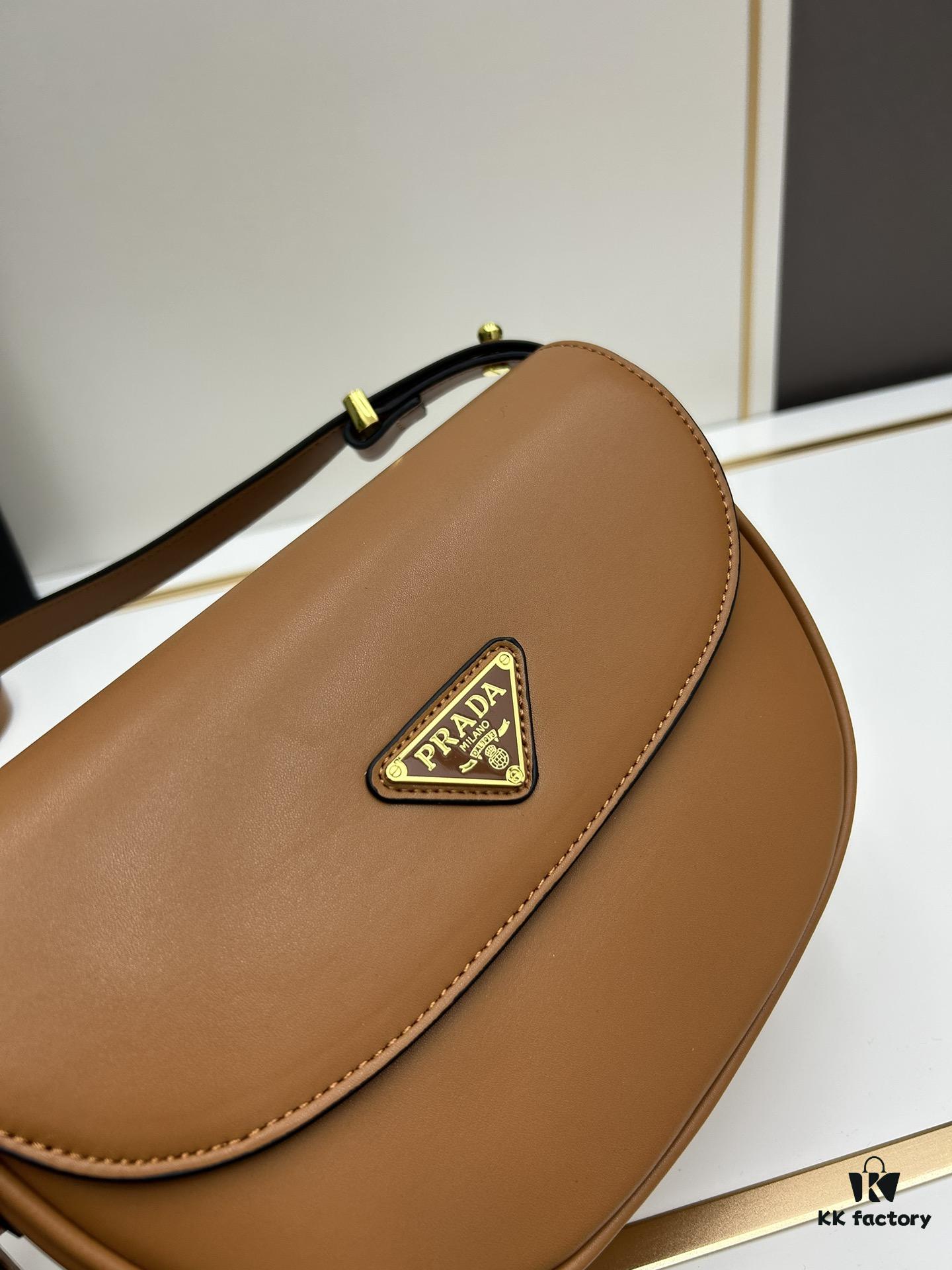 Prada Classic Leather Crossbody Bag with Metal Logo for Women, Arqué Collection, Comes with Box