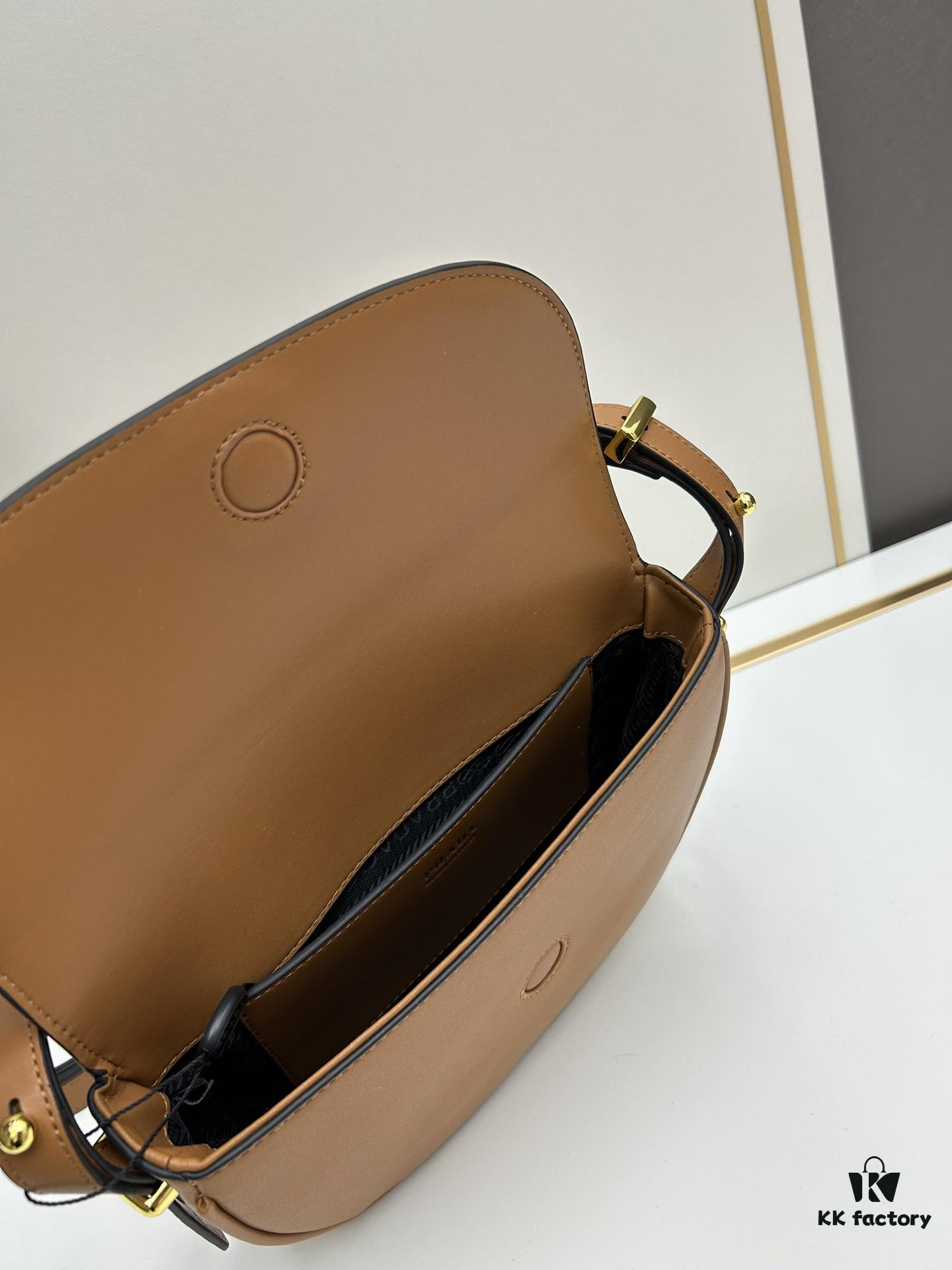 Prada Classic Leather Crossbody Bag with Metal Logo for Women, Arqué Collection, Comes with Box