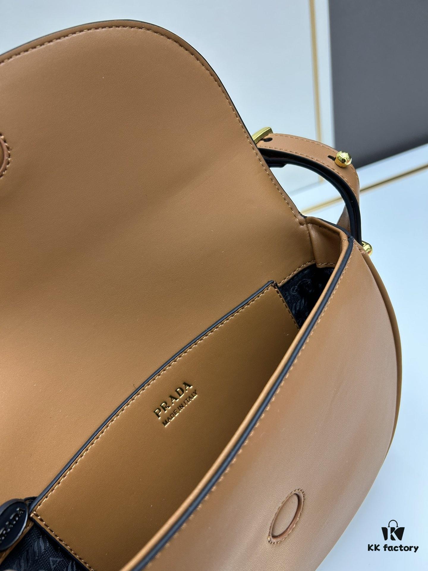 Prada Classic Leather Crossbody Bag with Metal Logo for Women, Arqué Collection, Comes with Box