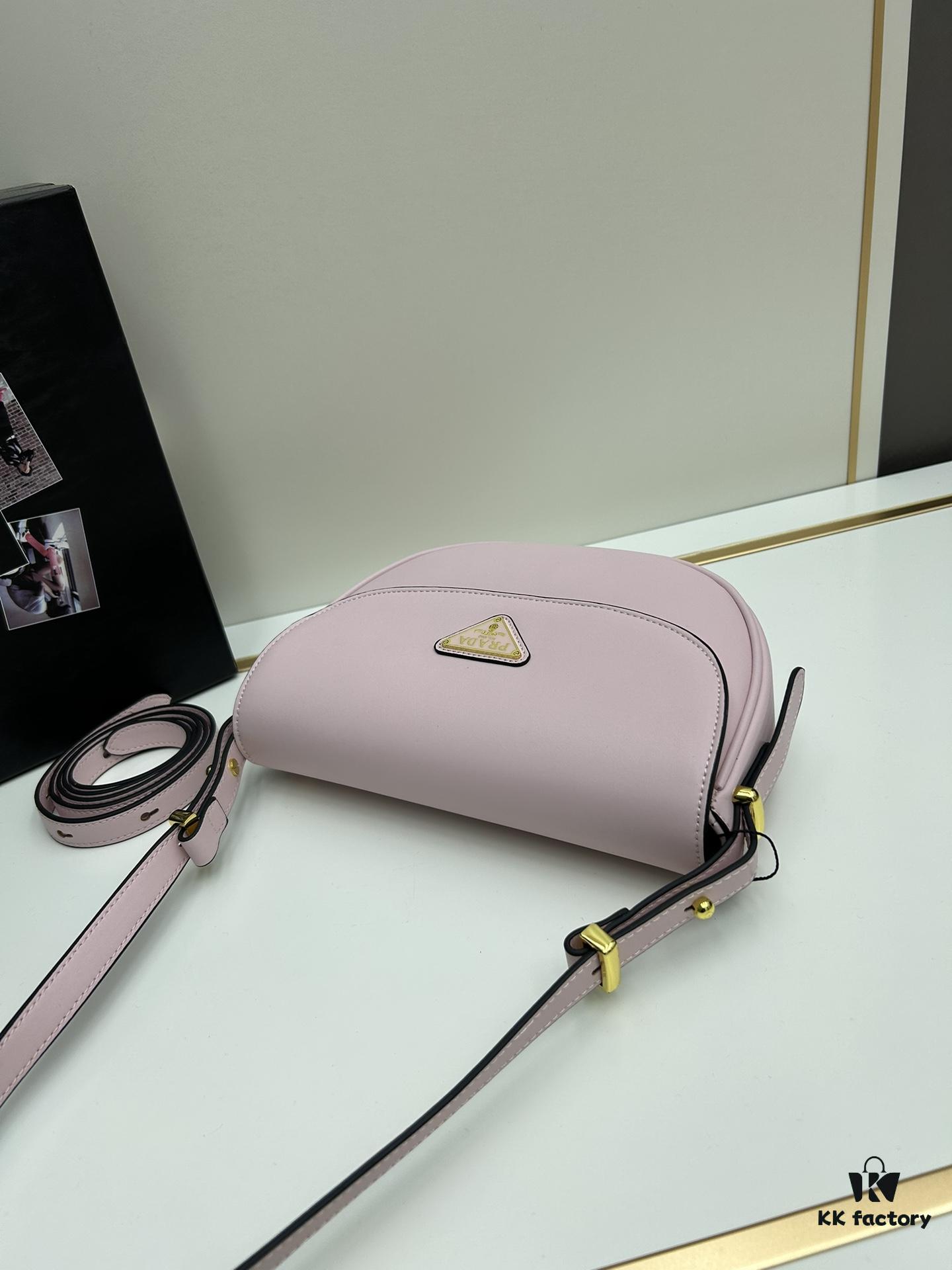 Prada Classic Leather Crossbody Bag with Metal Logo for Women, Arqué Collection, Comes with Box