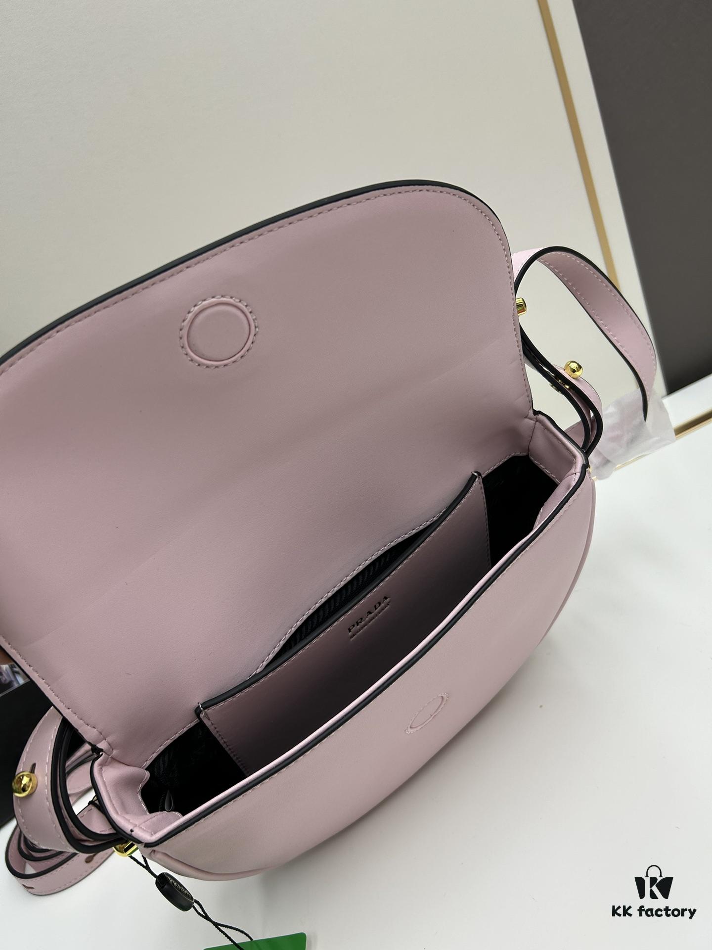 Prada Classic Leather Crossbody Bag with Metal Logo for Women, Arqué Collection, Comes with Box