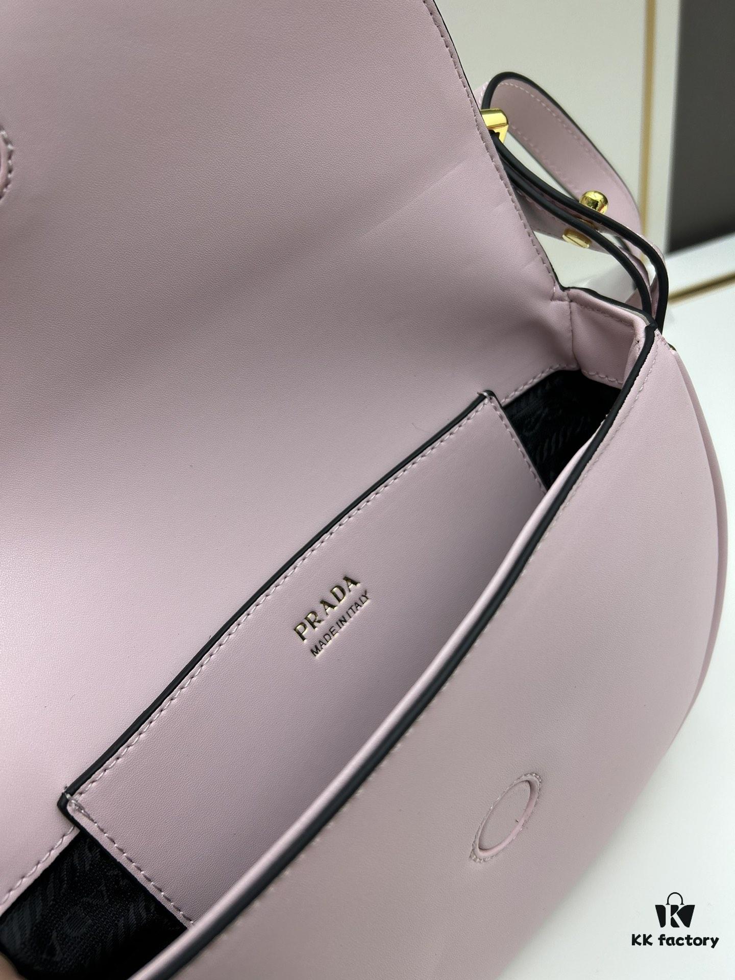 Prada Classic Leather Crossbody Bag with Metal Logo for Women, Arqué Collection, Comes with Box