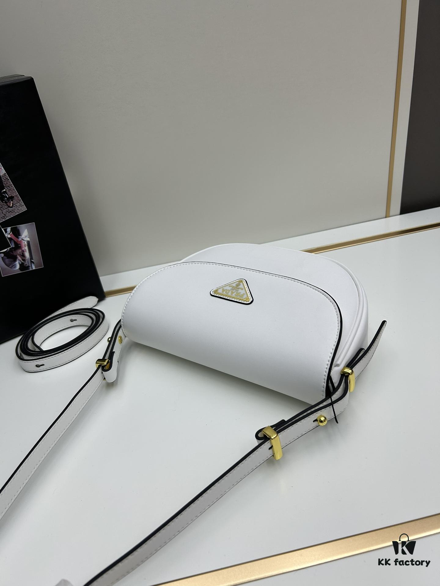 Box Included Authentic French Purchase Prada Arqué Leather Crossbody Bag for Women with Metal Logo, 23-16-6 cm