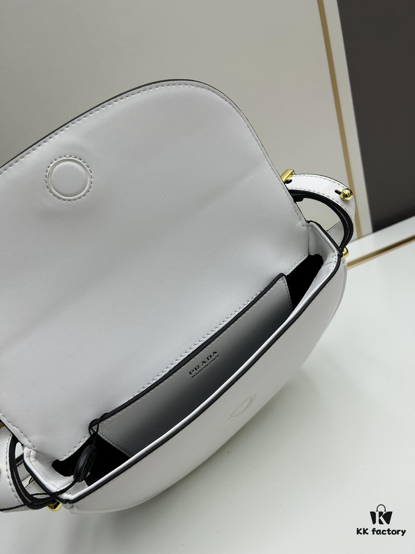 Box Included Authentic French Purchase Prada Arqué Leather Crossbody Bag for Women with Metal Logo, 23-16-6 cm