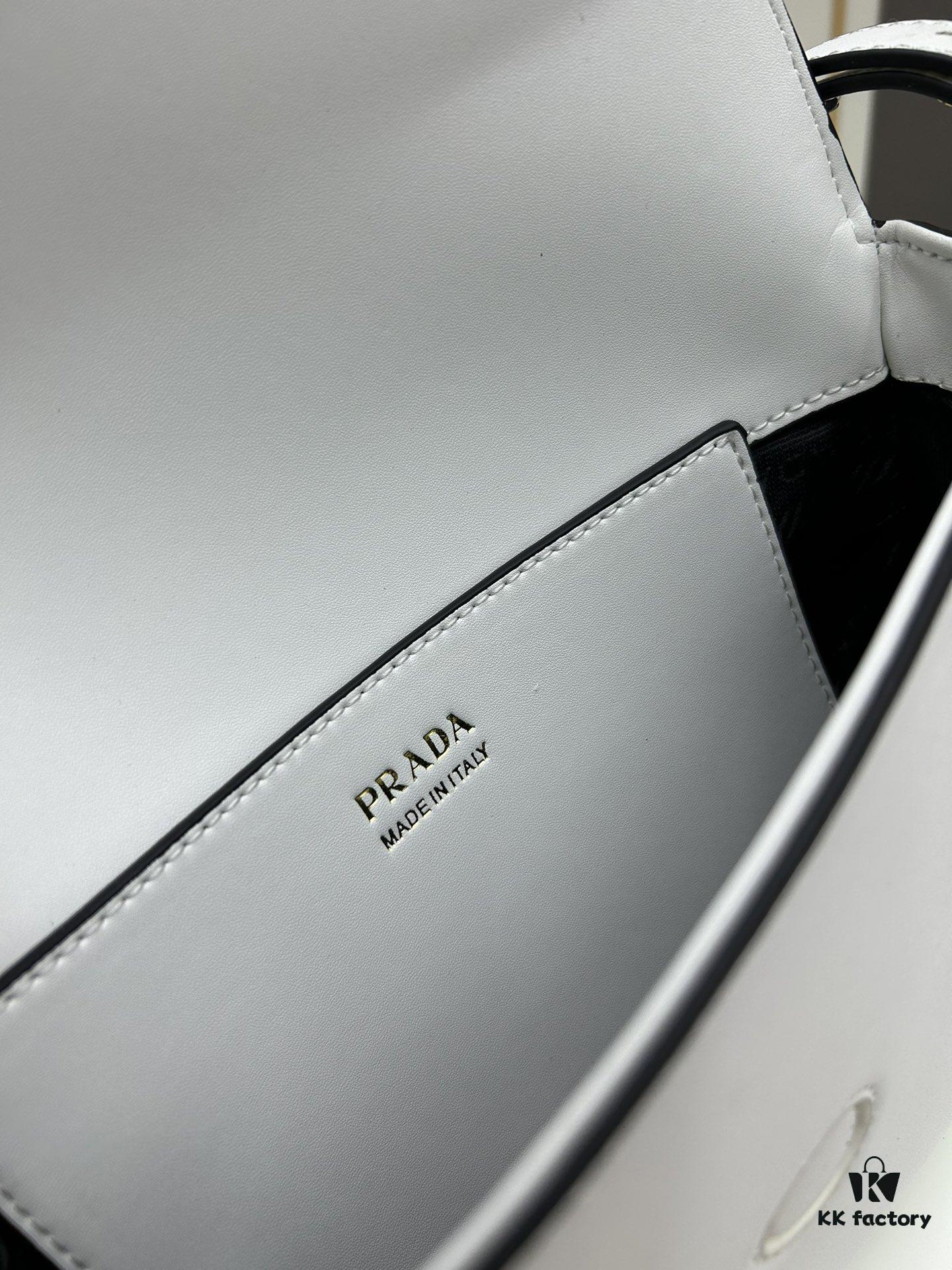 Box Included Authentic French Purchase Prada Arqué Leather Crossbody Bag for Women with Metal Logo, 23-16-6 cm