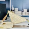Prada Raffia Woven Triangle Bag with Box, 3D Logo, Lightweight Structured Design, Thin Strap, Adjustable Double Lengths, Can Be Worn as Crossbody, Shoulder or Underarm Bag, Includes Metal Chain for Elevated Elegance, Handheld Style, Size 25x13x10, Model No. 2425