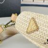 Prada Raffia Woven Triangle Bag with Box, 3D Logo, Lightweight Structured Design, Thin Strap, Adjustable Double Lengths, Can Be Worn as Crossbody, Shoulder or Underarm Bag, Includes Metal Chain for Elevated Elegance, Handheld Style, Size 25x13x10, Model No. 2425