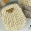Prada Raffia Woven Triangle Bag with Box, 3D Logo, Lightweight Structured Design, Thin Strap, Adjustable Double Lengths, Can Be Worn as Crossbody, Shoulder or Underarm Bag, Includes Metal Chain for Elevated Elegance, Handheld Style, Size 25x13x10, Model No. 2425