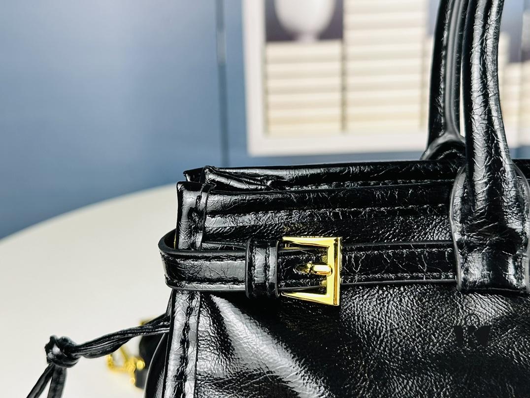 PRADA New Arrival Vintage Style Black Wax Leather Tote Bag