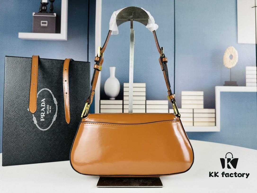 Prada-style Baguette Shoulder Bag (Box Included), Size 24x12x4, Model No. 817, Full Grain Leather Version