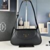2024 Spring Prada Small Genuine Leather Shoulder Bag, Model 819, Elegant Oval Design with Gold Logo