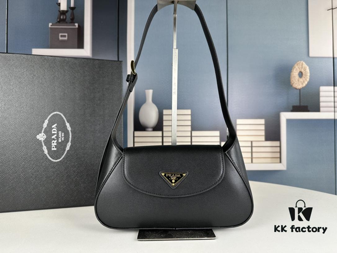 2024 Spring Prada Small Genuine Leather Shoulder Bag, Model 819, Elegant Oval Design with Gold Logo