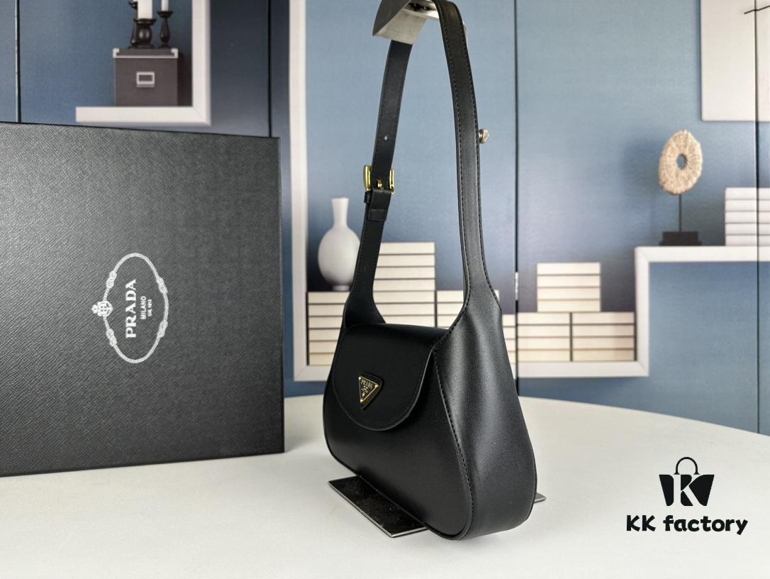 2024 Spring Prada Small Genuine Leather Shoulder Bag, Model 819, Elegant Oval Design with Gold Logo