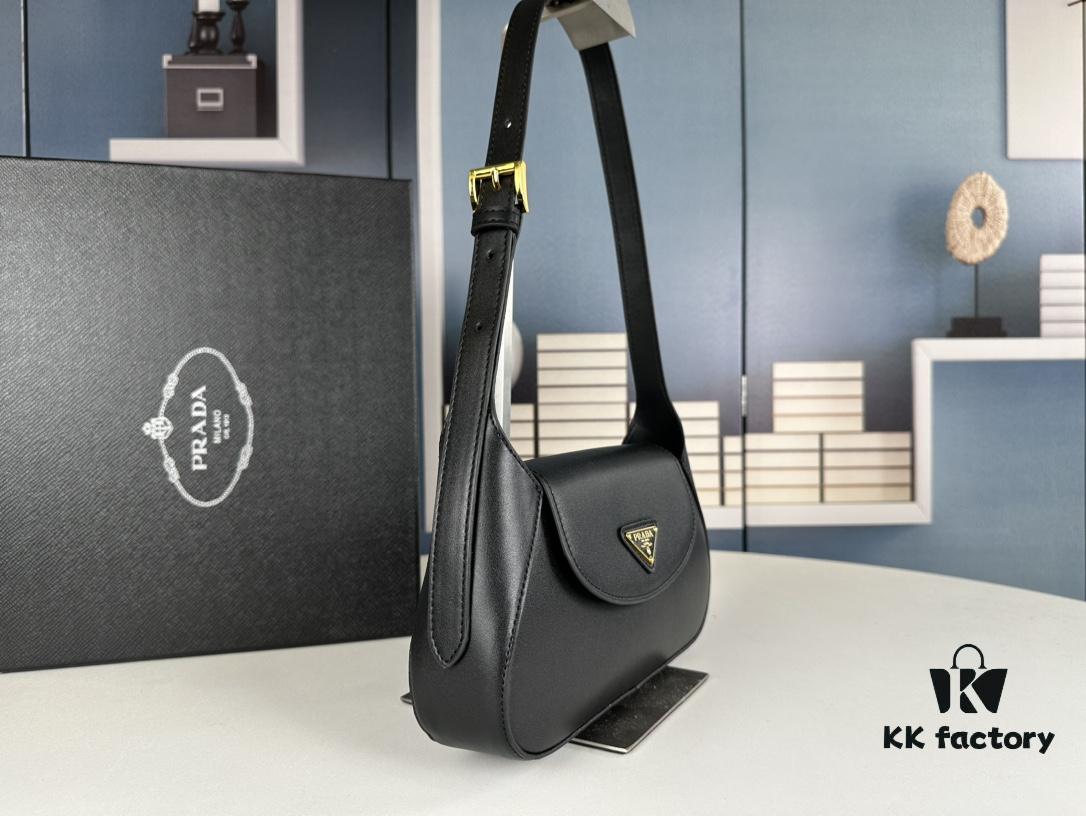 2024 Spring Prada Small Genuine Leather Shoulder Bag, Model 819, Elegant Oval Design with Gold Logo