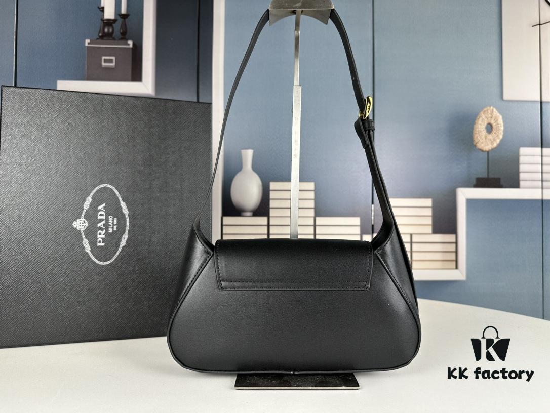 2024 Spring Prada Small Genuine Leather Shoulder Bag, Model 819, Elegant Oval Design with Gold Logo