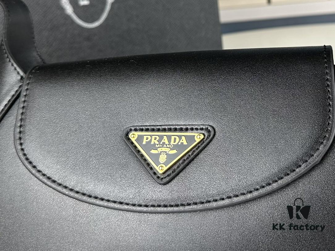 2024 Spring Prada Small Genuine Leather Shoulder Bag, Model 819, Elegant Oval Design with Gold Logo