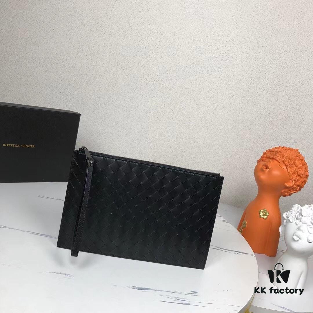 Luxury Handcrafted Waxed Cowhide Clutch with Box - Premium Imported Custom Leather, New Braided Design, Develops Rich Patina Over Time