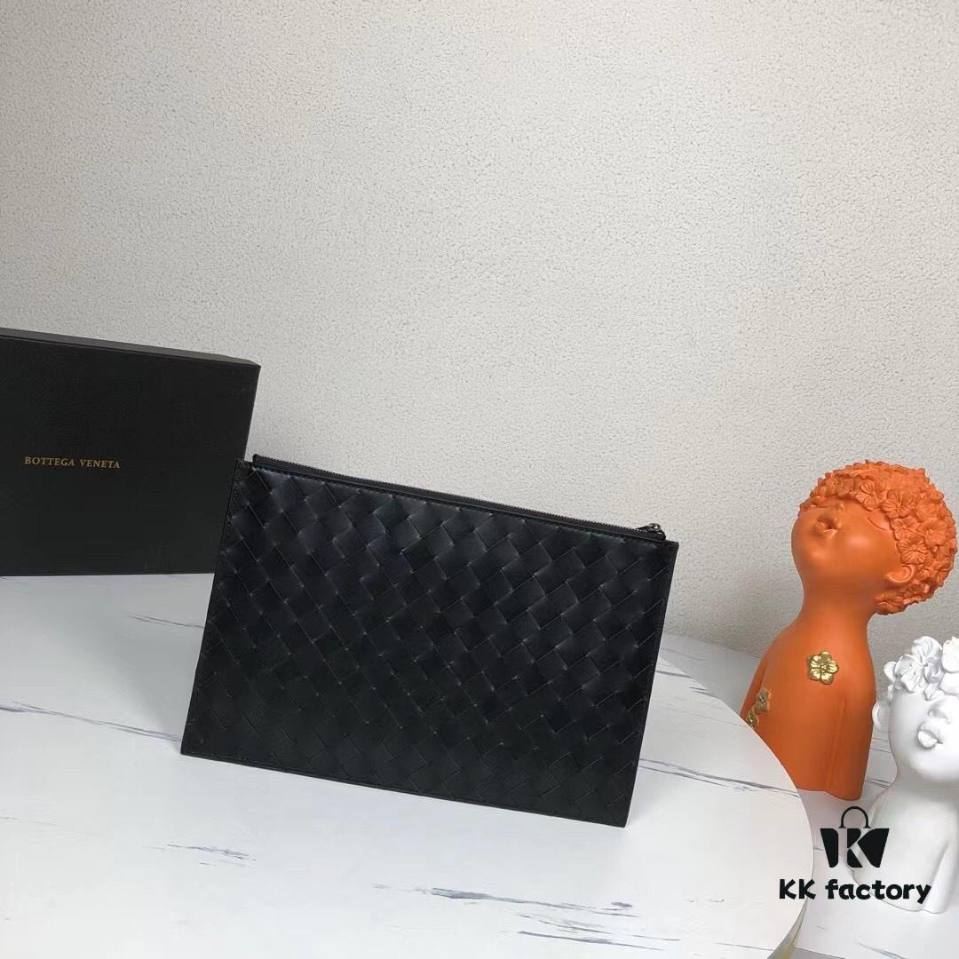 Luxury Handcrafted Waxed Cowhide Clutch with Box - Premium Imported Custom Leather, New Braided Design, Develops Rich Patina Over Time