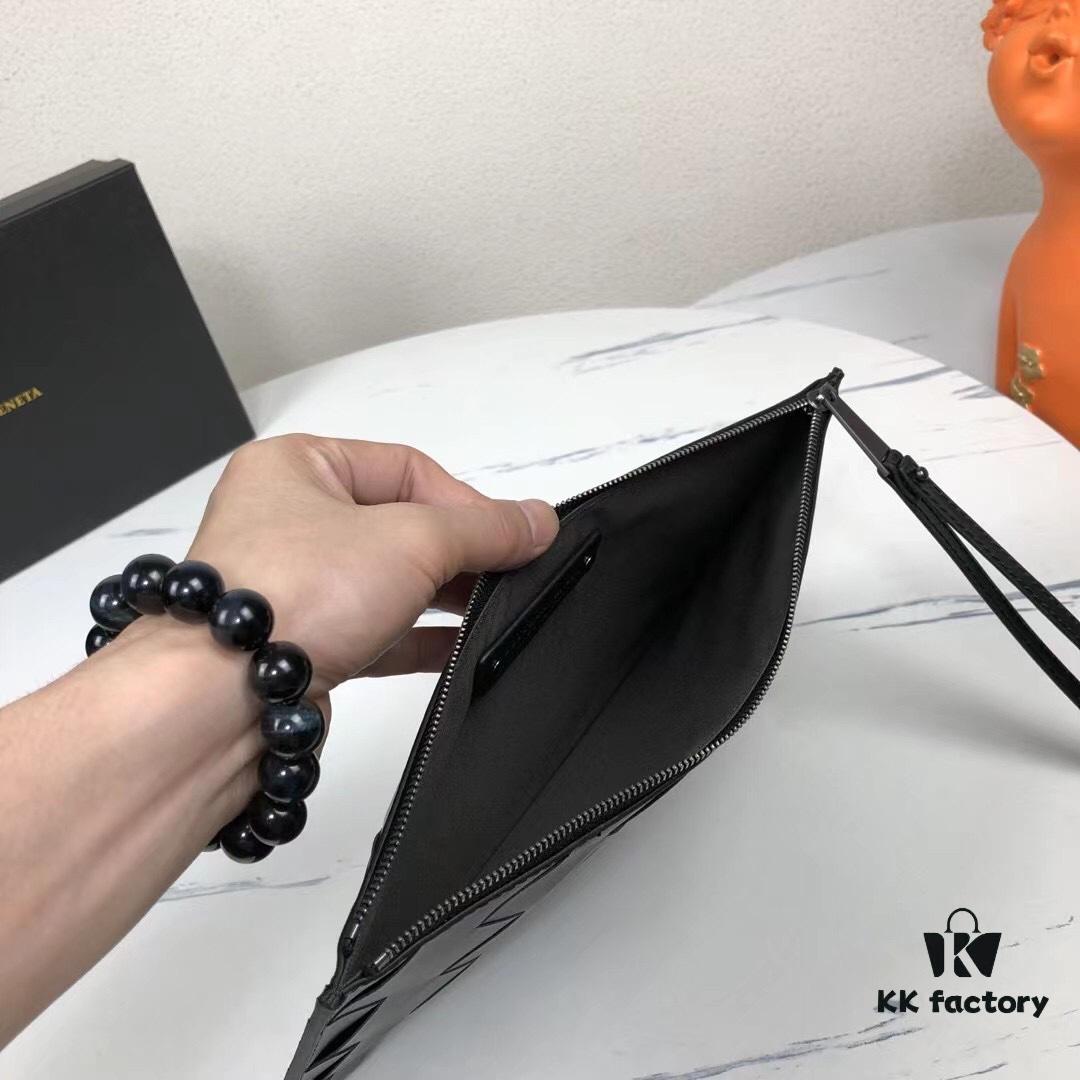 Luxury Handcrafted Waxed Cowhide Clutch with Box - Premium Imported Custom Leather, New Braided Design, Develops Rich Patina Over Time