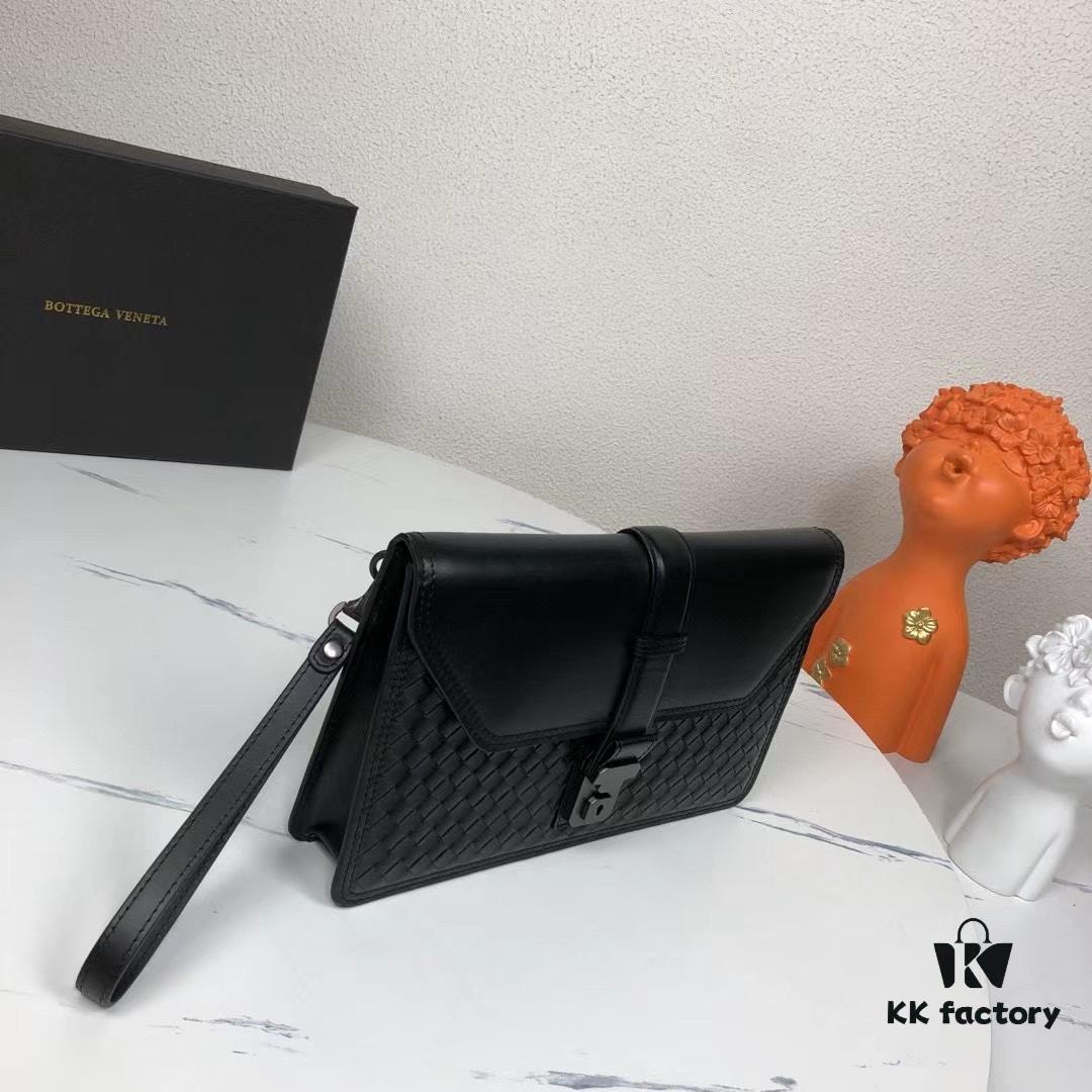 Box Included] BV Original Surplus Waxed Calfskin Clutch - 1 External Zipper Pocket, 1 Internal Zipper Pocket, 2 Inner Slip Pockets, Fits Cigarettes and Phone! Same as Boutique Version, High-End Quality. Model: 6681#, Color: Black, Dimensions: 29x18x5cm