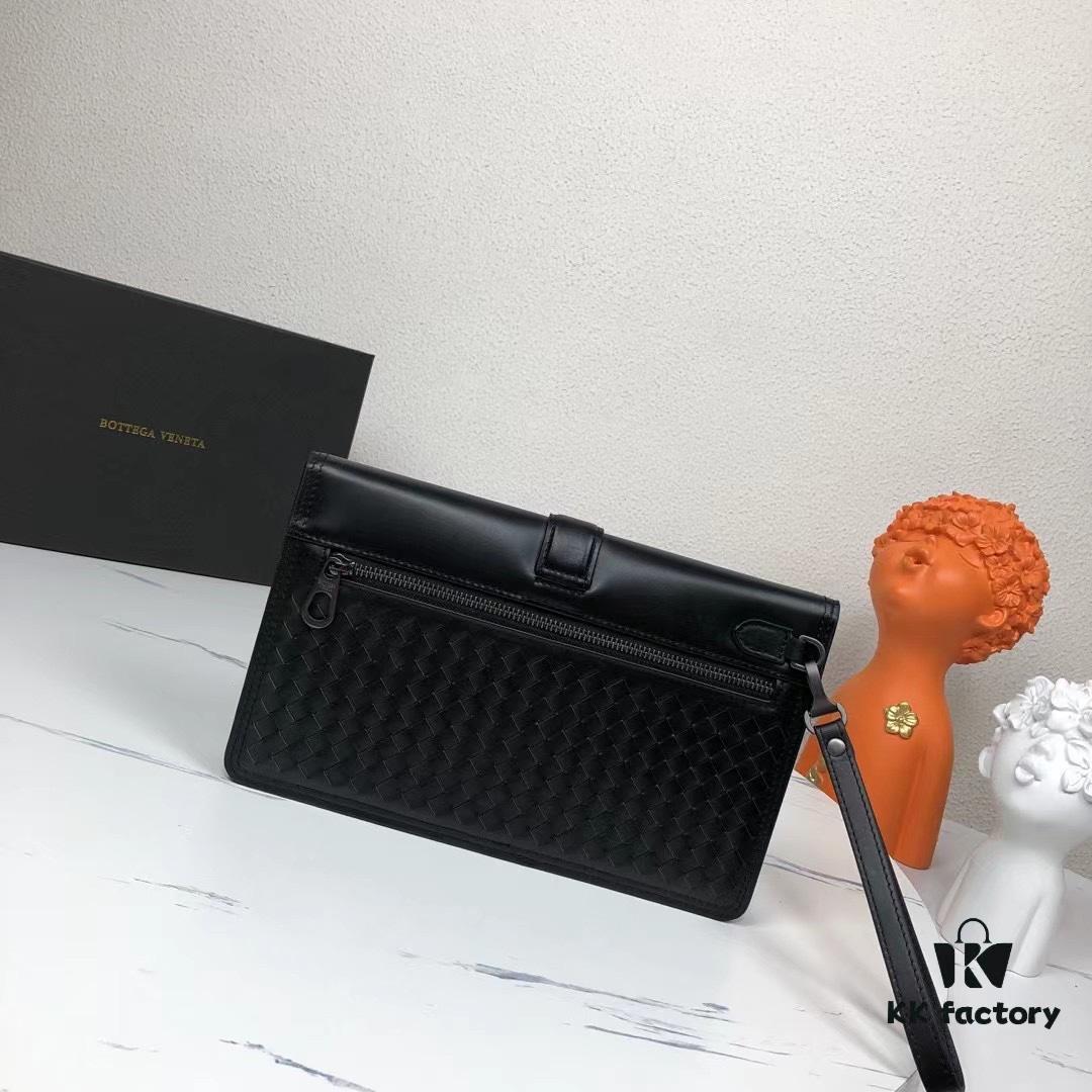 Box Included] BV Original Surplus Waxed Calfskin Clutch - 1 External Zipper Pocket, 1 Internal Zipper Pocket, 2 Inner Slip Pockets, Fits Cigarettes and Phone! Same as Boutique Version, High-End Quality. Model: 6681#, Color: Black, Dimensions: 29x18x5cm