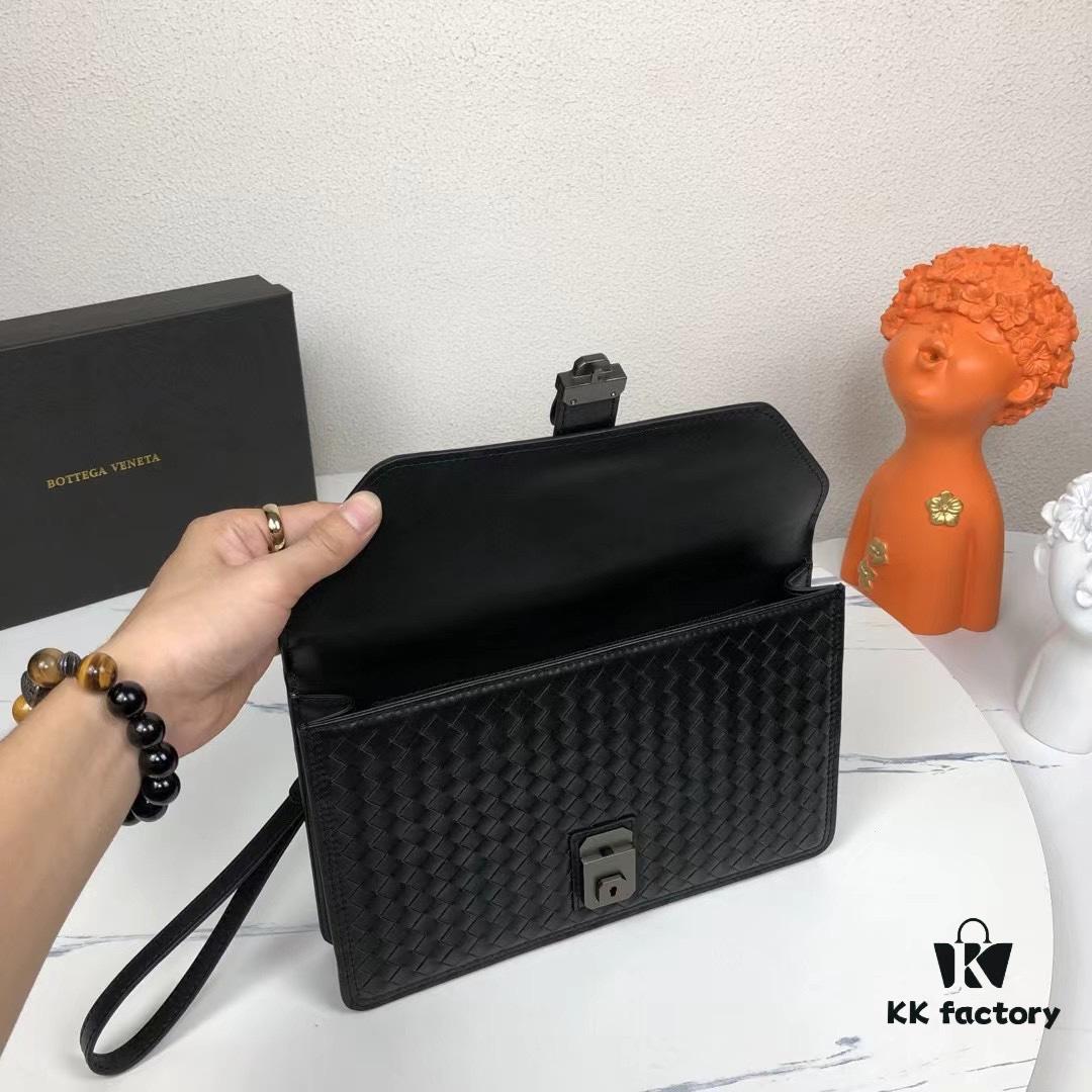Box Included] BV Original Surplus Waxed Calfskin Clutch - 1 External Zipper Pocket, 1 Internal Zipper Pocket, 2 Inner Slip Pockets, Fits Cigarettes and Phone! Same as Boutique Version, High-End Quality. Model: 6681#, Color: Black, Dimensions: 29x18x5cm