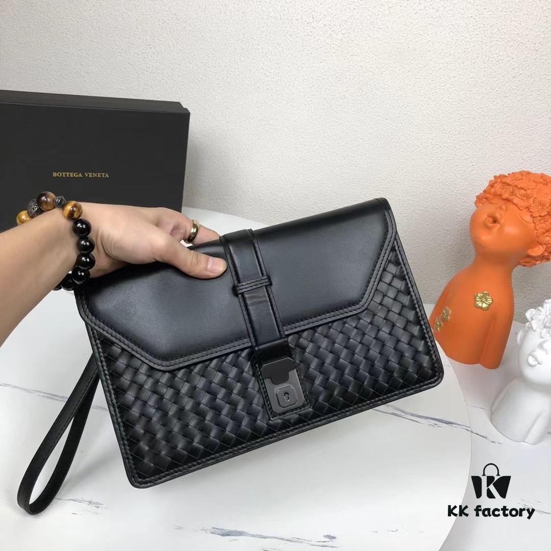 Box Included] BV Original Surplus Waxed Calfskin Clutch - 1 External Zipper Pocket, 1 Internal Zipper Pocket, 2 Inner Slip Pockets, Fits Cigarettes and Phone! Same as Boutique Version, High-End Quality. Model: 6681#, Color: Black, Dimensions: 29x18x5cm