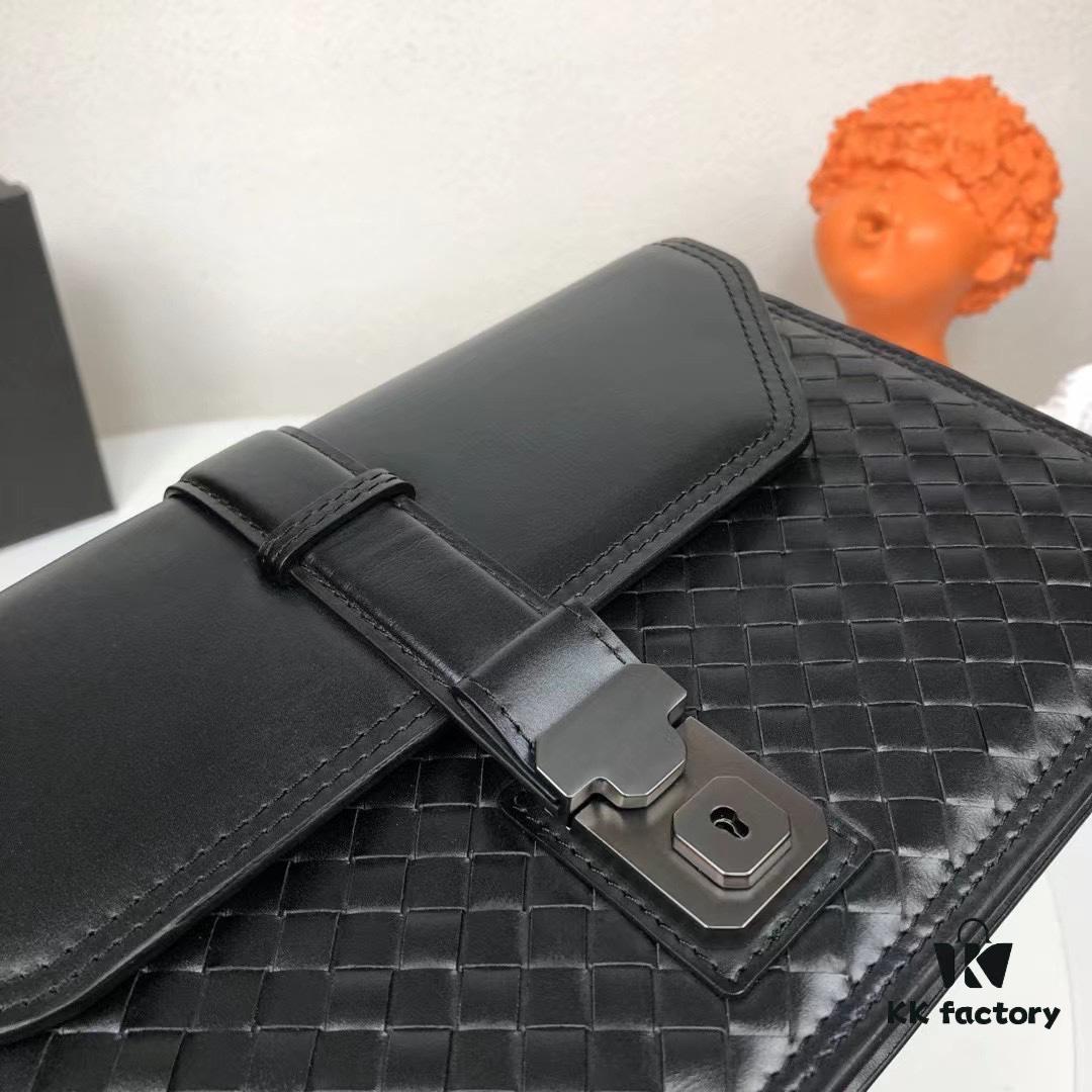 Box Included] BV Original Surplus Waxed Calfskin Clutch - 1 External Zipper Pocket, 1 Internal Zipper Pocket, 2 Inner Slip Pockets, Fits Cigarettes and Phone! Same as Boutique Version, High-End Quality. Model: 6681#, Color: Black, Dimensions: 29x18x5cm